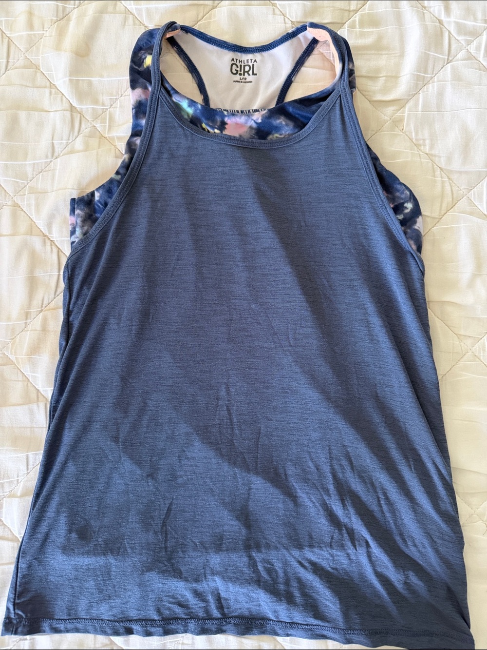 Athleta Girl Navy Tank with Tie-Dye Racerback Detail